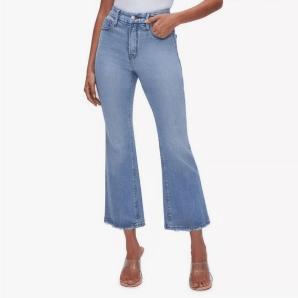 Good American Good Legs Mini Boot Crop High Rise Stretch Blue Denim Jeans 2 26 - Picture 2 of 10